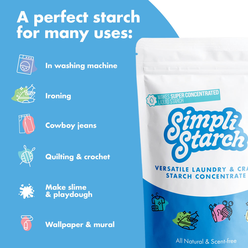 Simpli Starch Liquid Starch Concentrate - Instant Powder Mix - Makes 10 Liters - Perfect for Laundry Spray Starch Ironing Quilting Crochet Slime Play